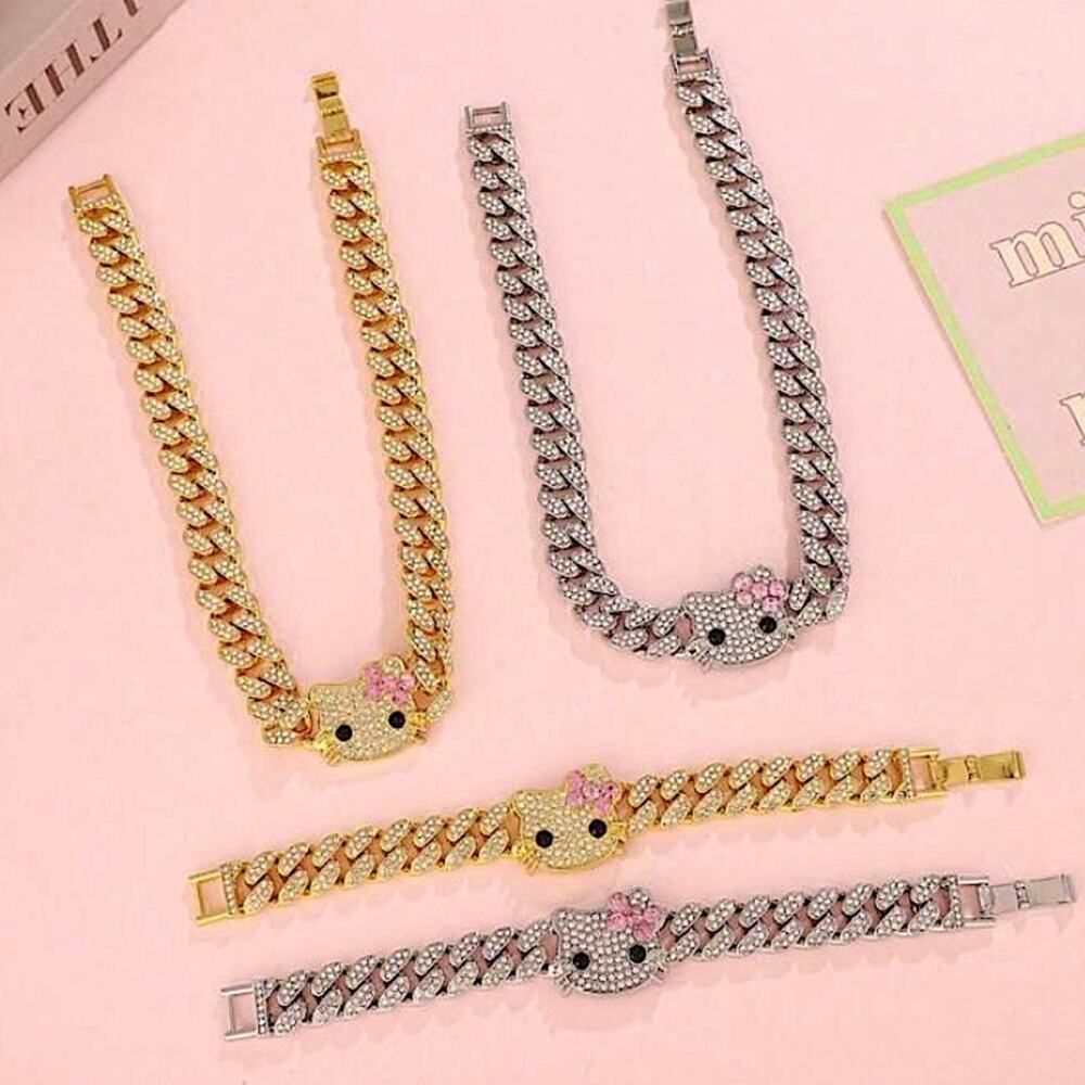 Silver Hello Kitty Rhinestone Bracelet Chain Link - Picture 3 of 5